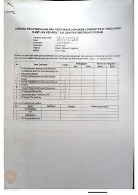 lembar Pengendalian dan Verifikasi Dokumen Administrasi Pencairan Bantuan Rehabilitasi dan Rekons...