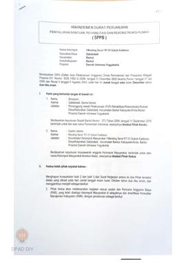 Amandemen Surat Perjanjian Penyaluran Bantuan Rehabilitasi dan Rekonstruksi Rumah (SPPB), Nama Ke...