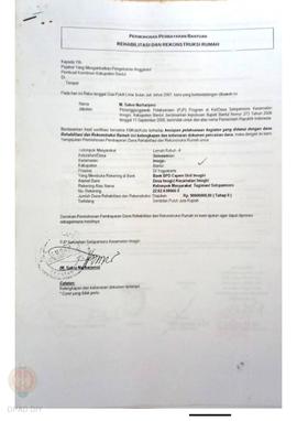 Permohonan Pembayaran Bantuan Rehabilitasi dan Rekonstruksi Rumah, Nama Kelompok Masyarakat Lemah...