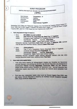 Surat Perjanjian Penyaluran Bantuan Rehabilitasi dan Rekonstruksi Rumah (SPPB) Rusak Sedang, Nama...