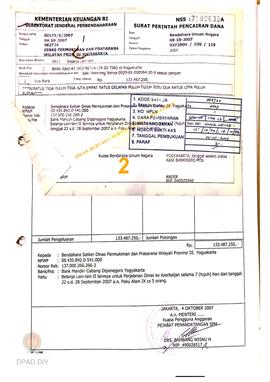 Surat Perintah Pencarian Dana kepada Bendahara Satker Dinas Permukiman dan Prasarana Wilayah Prov...