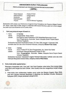 Amandemen dan Surat Perjanjian Penyaluran Bantuan Rehabilitasi dan Rekonstruksi Rumah (SPPB),  Na...