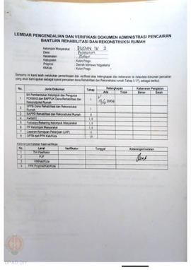 lembar Pengendalian dan Verifikasi Dokumen Administrasi Pencairan Bantuan Rehabilitasi dan Rekons...