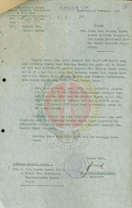 Laporan team screning daerah tentang terlibatnya sdr. Sumardjo Abadi staf TU Perlengkapan pada G....