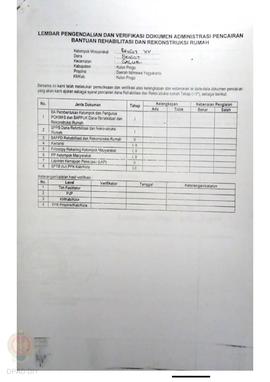lembar Pengendalian dan Verifikasi Dokumen Administrasi Pencairan Bantuan Rehabilitasi dan Rekons...