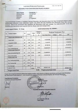 Laporan Kemajuan Pekerjaan Rehabilitasi dan Rekonstruksi rumah,  Nama Kelompok Masyarakat Karangr...