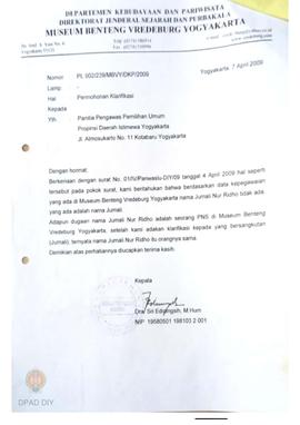 Surat permohonan klarifikasi dan jawaban atas nama Jumali.