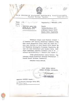 Surat Wagub Daerah Istimewa Yogyakarta kepada Soedjono AY., perihal pemberian uang muka tahap II ...