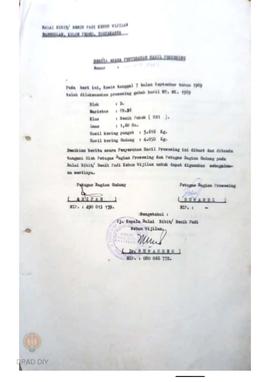 Berita Acara penyerahan hasil prosesing gabah dari Balai Bibit/Benih padi Kebun Wijilan Nanggulan...