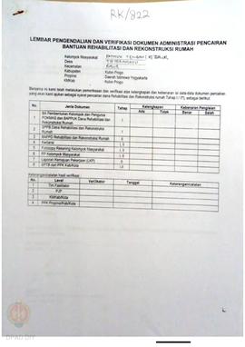 lembar Pengendalian dan Verifikasi Dokumen Administrasi Pencairan Bantuan Rehabilitasi dan Rekons...