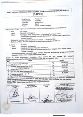 Berita Acara Penarikan/Penggunaan Dana Rehabilitasi/Rekonstruksi Rumah (BAPPD) Rusak Sedang, Nama...