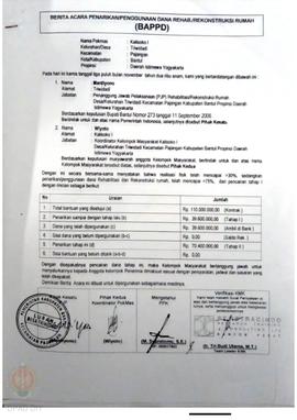 Berita Acara Penarikan/Penggunaan Dana Rehabilitasi/Rekonstruksi Rumah (BAPPD) Rusak Berat, Nama ...
