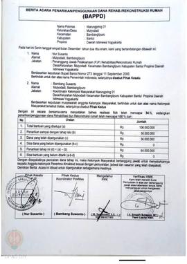 Berita Acara Penarikan/Penggunaan Dana Rehabilitasi/Rekonstruksi Rumah (BAPPD) Rusak Sedang, Nama...