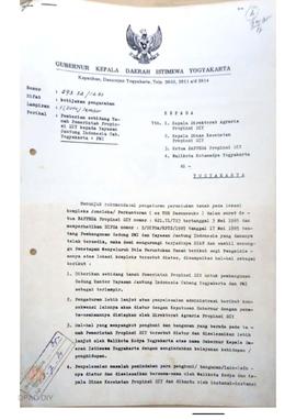Surat dari Gubernur DIY kepada Kepala Direktorat Agraria Propinsi DIY, Kadinkes Prop. DIY, Ketua ...