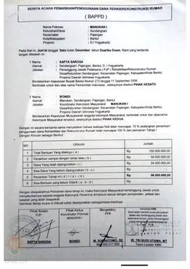 Berita Acara Penarikan/Penggunaan Dana Rehabilitasi/Rekonstruksi Rumah (BAPPD) Rusak Berat, Nama ...