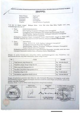 Berita Acara Penarikan/Penggunaan Dana Rehabilitasi/Rekonstruksi Rumah (BAPPD) Rusak Berat, Nama ...
