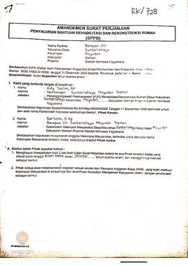 Amandemen Surat Perjanjian Penyaluran Bantuan Rehabilitasi dan Rekonstruksi Rumah (SPPB),  Nama K...