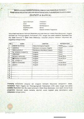 Berita Acara Pembentukan Kelompok dan Pengurus Kelompok Masyarakat dan Penetapan Prioritas Usulan...