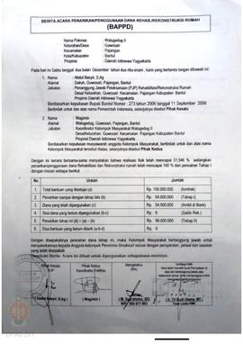 Berita Acara Penarikan/Penggunaan Dana Rehabilitasi/Rekonstruksi Rumah (BAPPD) Rusak Berat, Nama ...