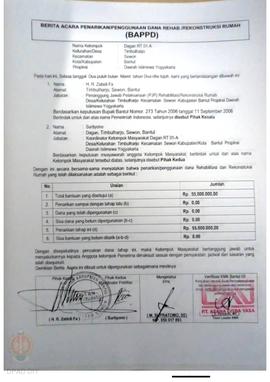 Berita Acara Penarikan/Penggunaan Dana Rehabilitasi/Rekonstruksi Rumah (BAPPD) Rusak Ringan, Nama...