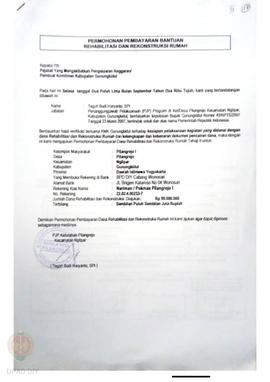 Permohonan Pembayaran Bantuan Rehabilitasi dan Rekonstruksi Rumah, Kelompok Masyarakat Pilangrejo...