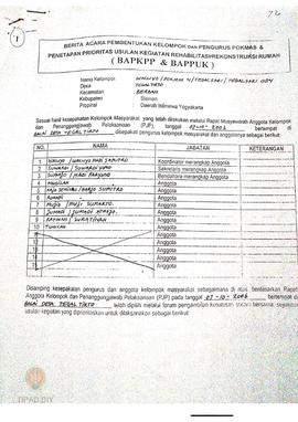 Berita Acara Pembentukan Kelompok dan Pengurus Pokmas dan Penetapan Prioritas Usulan Kegiatan Reh...