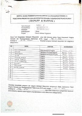 Berita Acara Pembentukan Kelompok dan Pengurus Kelompok Masyarakat dan Penetapan Prioritas Usulan...
