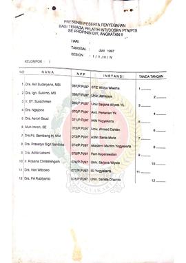 Bendel presensi peserta penyegaran bagi tenaga pelatih inti/dosen Perguruan Tinggi Negeri/Perguru...
