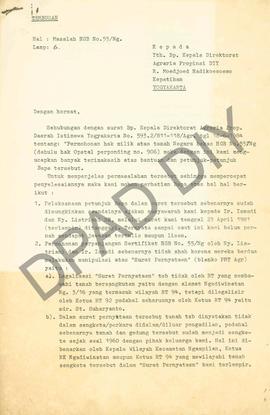 Surat MJ.Kariyanto selaku kuasa Ny.Mukinah Sucahyo kepada Kepala Direktorat Agraria Propinsi DIY ...