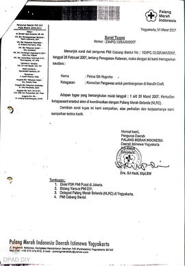 Surat tugas No. 234/PD.13/BA/III/2007 dan No. 373/PD.13/BA/III/2007 tentang menjadi konsultan pen...