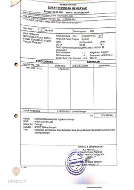 Surat Perintah Pencairan Dana kepada Kelompok Masyarakat Kota Yogyakarta untuk Belanja Lain-lain ...