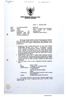 Surat tentang pemberhentian dan berakhirnya masa kerja Panwaslu Propinsi dan Panwaslu Kabupaten/K...