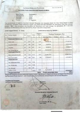 Laporan Kemajuan Pekerjaan Rehabilitasi dan Rekonstruksi Rumah,  Nama Kelompok Masyarakat Sendang...