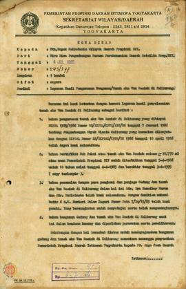 Nota Dinas dari Biro Bina Pengembangan Sarana Perekonomian Daerah Setwilda Propinsi DIY kepada Se...