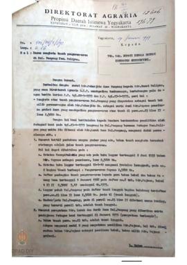 Kepala Direktorat Agraria Prop. DIY Kepada Bupati Kepala daerah Tingkat II Gunungkidul tentang Ka...