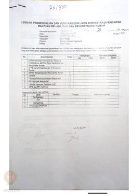 lembar Pengendalian dan Verifikasi Dokumen Administrasi Pencairan Bantuan Rehabilitasi dan Rekons...