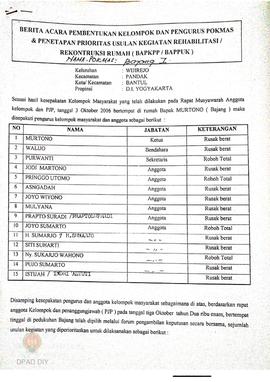 Berita Acara Pembentukan Kelompok dan Pengurus Kelompok Masyarakat dan Penetapan Prioritas Usulan...