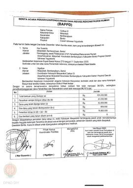 Berita Acara Penarikan/Penggunaan Dana Rehabilitasi/Rekonstruksi Rumah (BAPPD) Rusak Berat, Nama ...