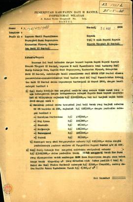 Surat dari Kepala Inspektorat Wilayah Kabupaten Dati II Bantul kepada Bupati Kepala Daerah Tingka...