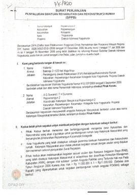 Surat Perjanjian Penyaluran Bantuan Rehabilitasi Dan Rekonstruksi Rumah (SPPB),  Nama KelompokMas...