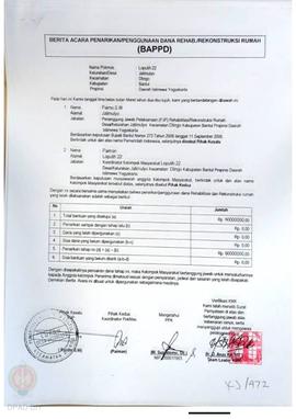Berita Acara Penarikan/Penggunaan Dana Rehabilitasi/Rekonstruksi Rumah (BAPPD) Rusak Berat, Nama ...