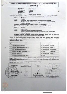 Berita Acara Penarikan/Penggunaan Dana Rehabilitasi/Rekonstruksi Rumah (BAPPD) Rusak Berat, Nama ...