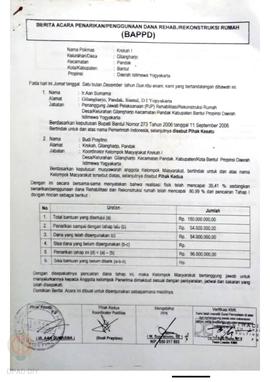 Berita Acara Penarikan/Penggunaan Dana Rehabilitasi/Rekonstruksi Rumah (BAPPD) Rusak Berat, Nama ...