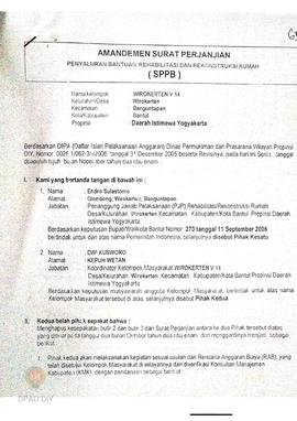 Amandemen  Surat Perjanjian Penyaluran Bantuan Rehabilitasi dan Rekonstruksi Rumah (SPPB),  Nama ...