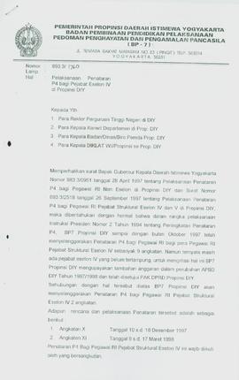 Surat dari  Kepala Badan Pembina Pendidikan Pelaksanaan Pedoman Penghayatan dan Pengamalan Pancas...