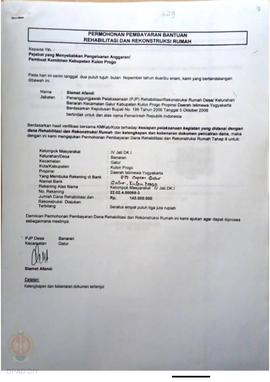 Permohonan Pembayaran Bantuan Rehabilitasi dan Rekonstruksi Rumah, Kelompok Masyarakat Jati IV, K...