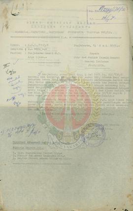 Penyetoran hasil P.D. Arga jasa 1971 dan P.D. U.B. Karya 1974 pada Dinas Keuangan Prop. DIY.