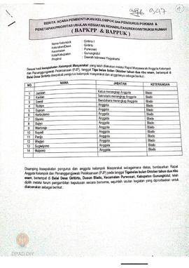 Berita Acara Pembentukan Kelompok dan Pengurus Kelompok Masyarakat dan Penetapan Prioritas Usulan...