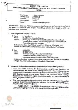 Surat Perjanjian Penyaluran Bantuan Rehabilitasi dan Rekonstruksi Rumah (SPPB) Rusak Berat, Nama ...