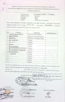 Berita Acara Pembentukan Kelompok dan Pengurus POKMAS & Penetapan prioritas usulan kegiatan R...